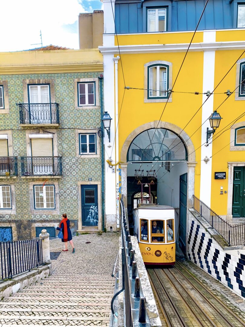 Bairro Alto Elevador da Bica Tram in Lisbon, Portugal