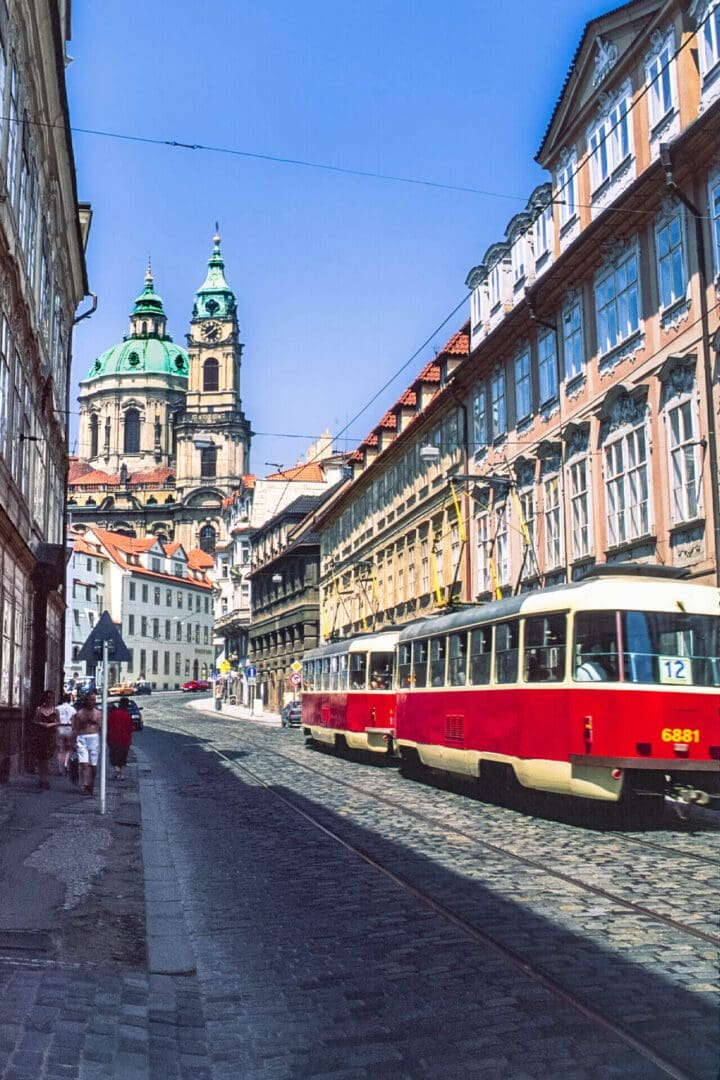 Streetcar and exterior city photograph in Prague, Czech Republic