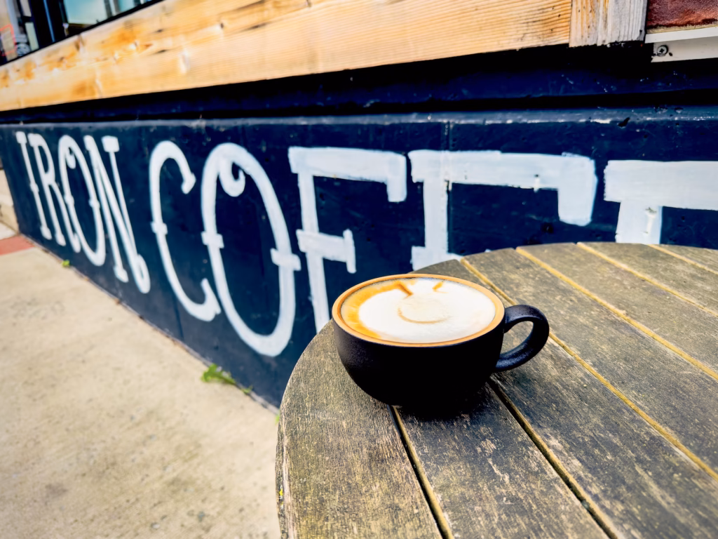 The cozy, rustic style of Iron Coffee Company's cafe in the historic village of Hoosick Falls, New York.