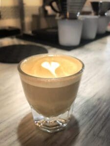 Photo of a cortado at Steamworks Coffee Roasters in Lockport NY, Erie Canal 3rd wave coffee guide