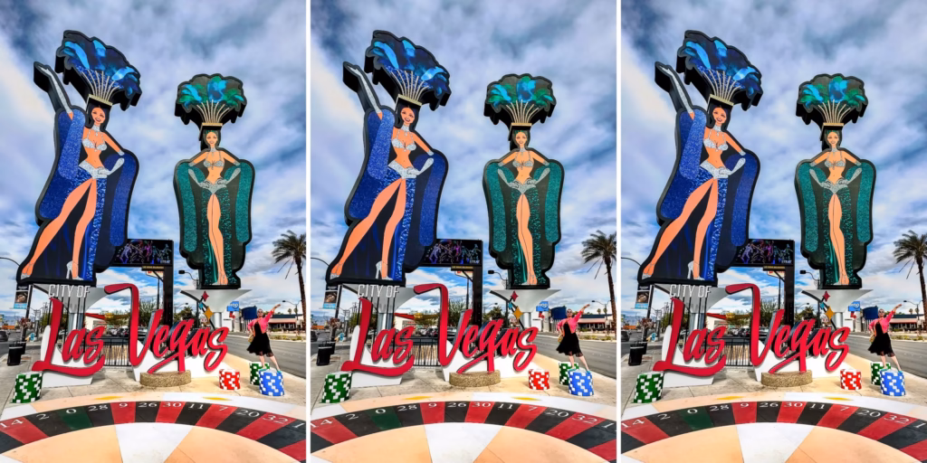 A triptych of las vegas sign with the word " las vegas ".