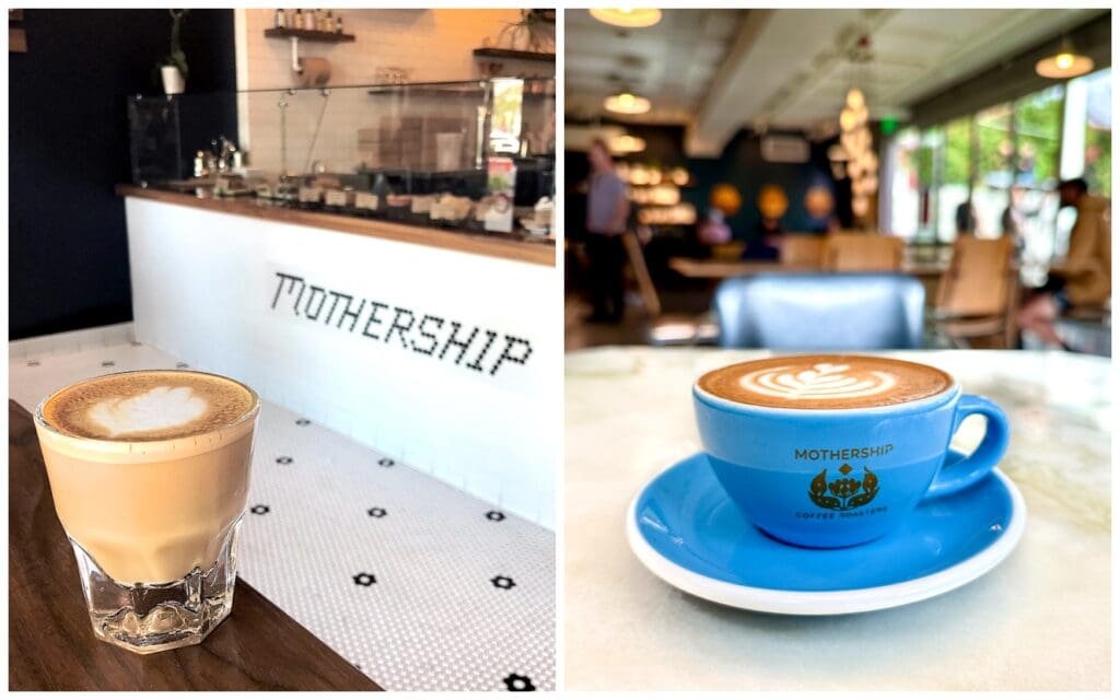 Photos of a cortado and cappuccino at Mothership Coffee, in Las Vegas 3rd wave coffee guide