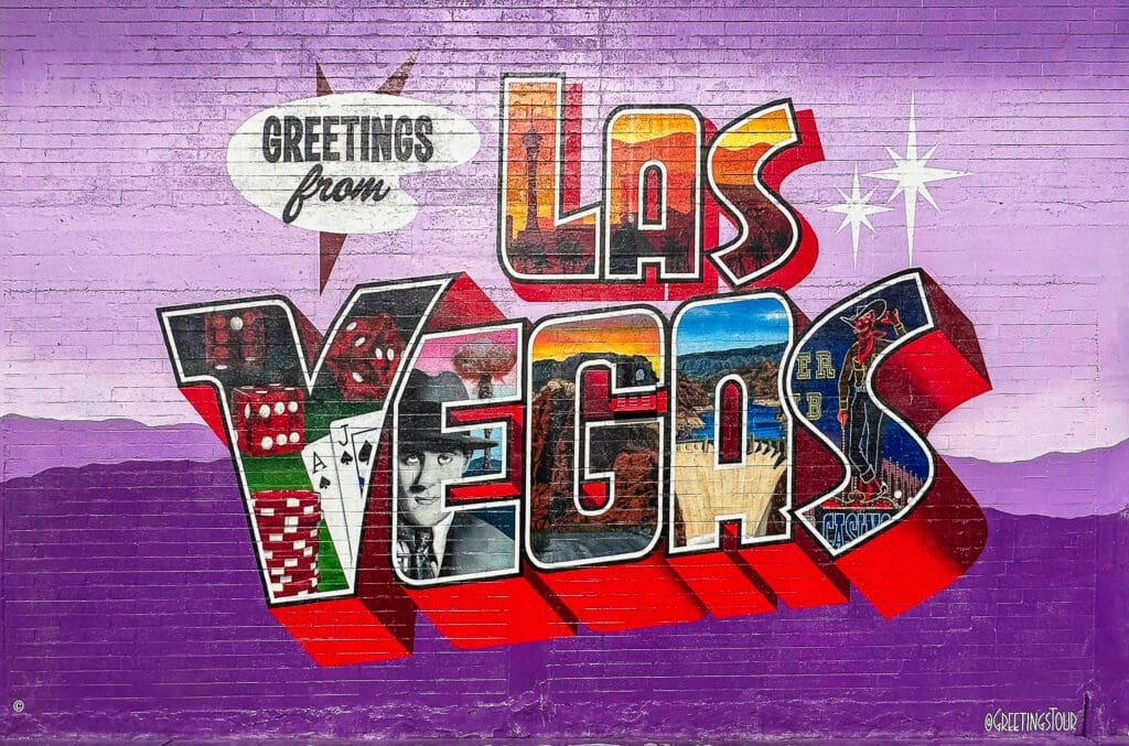 Image of colorful Mural with a Greetings from Las Vegas sign