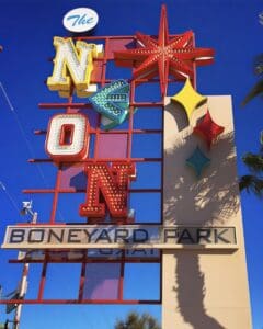 The Neon Museum Boneyard Park, where historic neon signs from Vegas' bygone years are displayed.