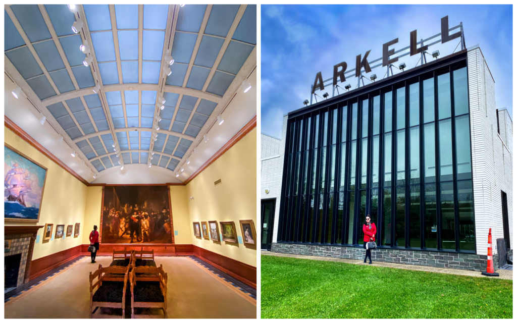 Two photos of the Arkell Museum collection and external building photo of Canajoharie Library 