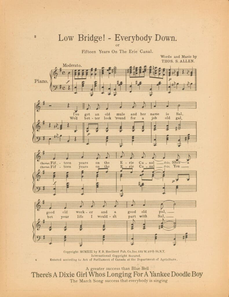 New York Public Library Digital Collections of Low Bridge! Everybody down is the original Erie Canal song