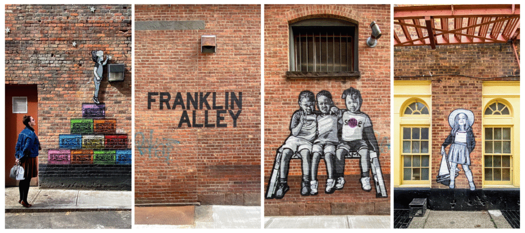 Alley in Troy New York with playful murals is another slice of life on the Erie Canal.