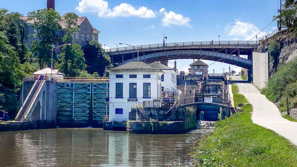 The historic Locks of 5 and the modern locks 34 & 35 in Lockport NY