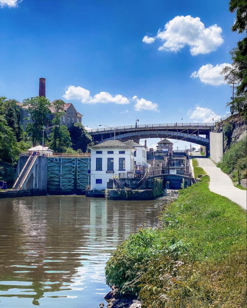 Historic Locks of 5 and the modern locks 34 & 35 in Lockport NY.