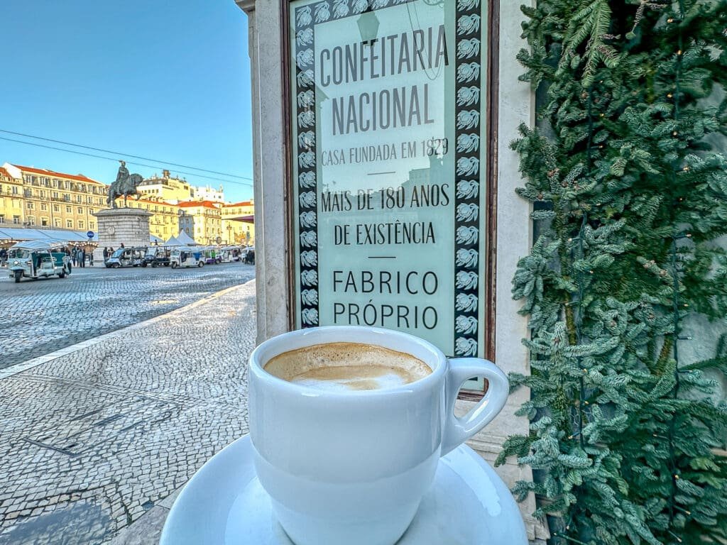 Cup of coffee on a winter day at the Confeitaria Nacional in Lisbon