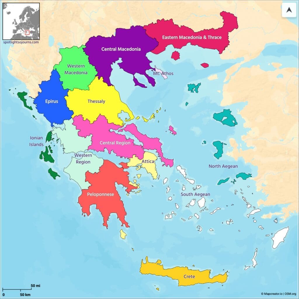 Map of 14 Greek Regions