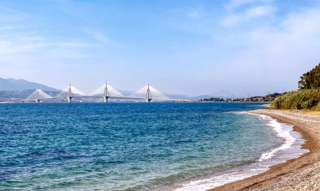 Rio-Antirio Bridge connecting the Peloponnese peninsula to Central Greece