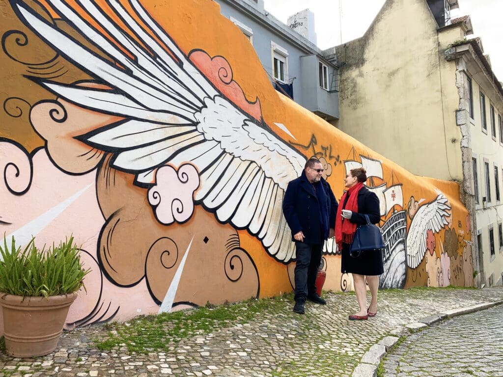 Wall with street art in Lisbon