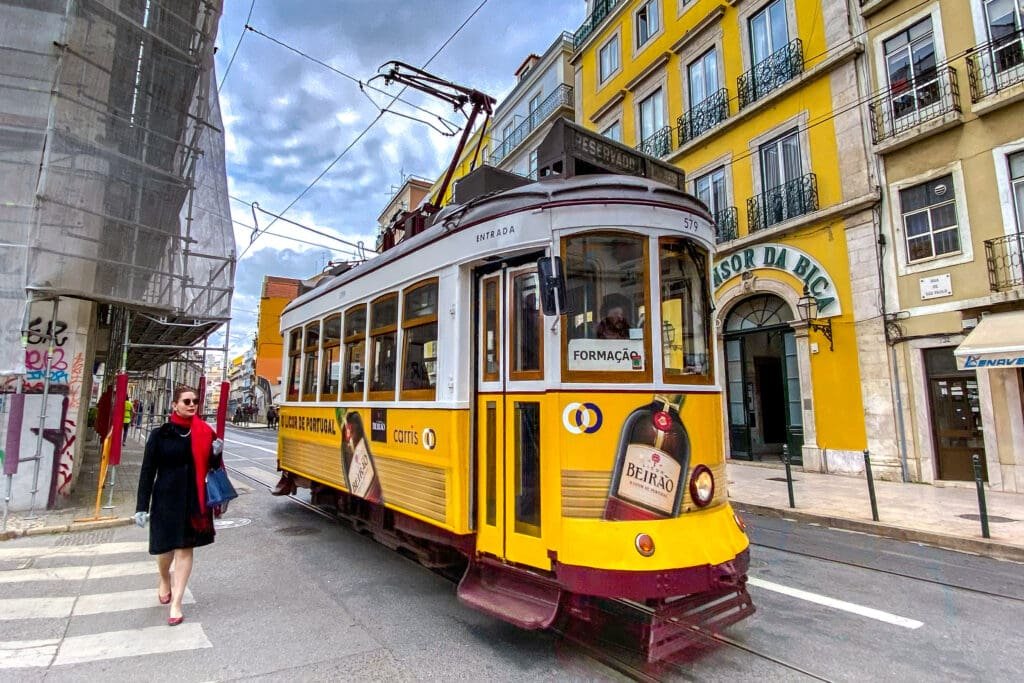 Lisbon's iconic yellow historic tram