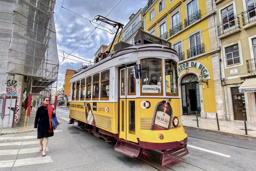 Lisbon's iconic yellow historic tram