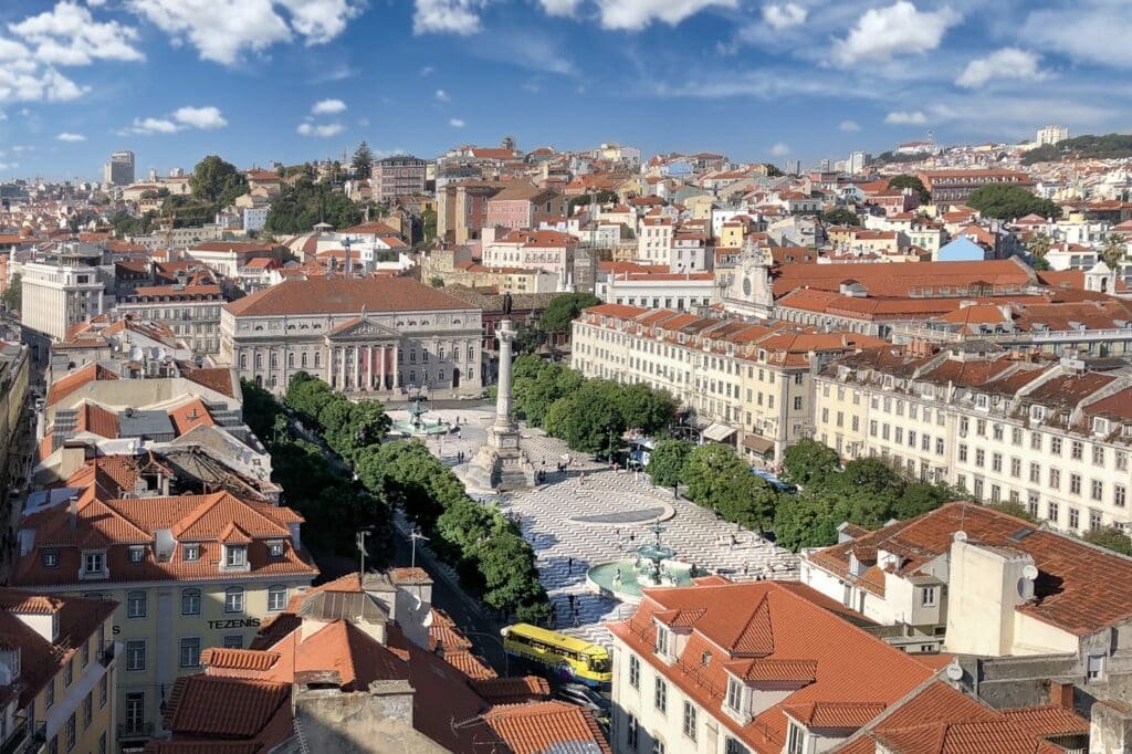 Rossio Square as viewed from the Santa Justa Lift  deck, the heart of Lisbon and a must see an any Lisbon visit