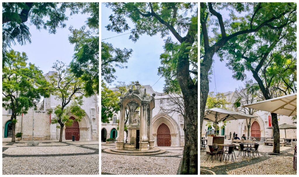 Historic Largo do Carmo square and convent ruins houses today's archaeological museum in Lisbon.