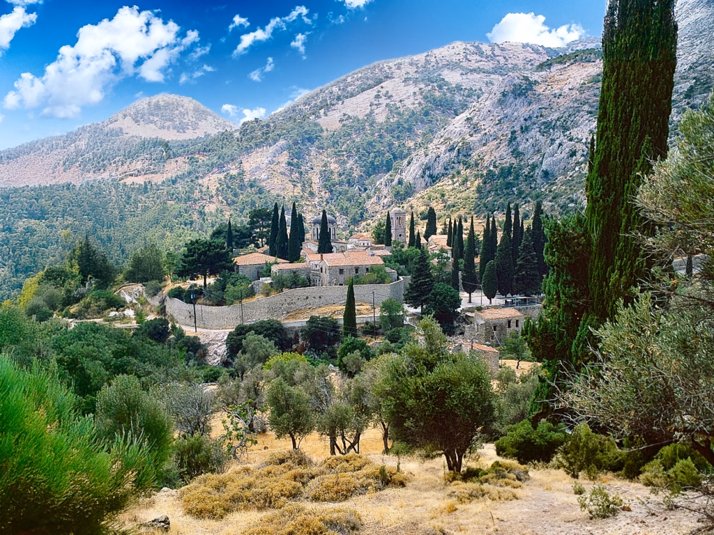 Nea Moni a Byzantine fortified monastery deep in the woods of mountainous Chios, Greece. Photo by Paul Kostadimas © SpotlightSojourns.com