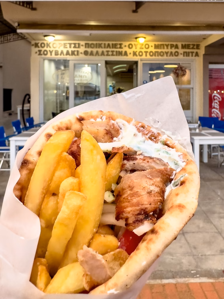 Traditional Greek food, Souvlaki Pitta. 