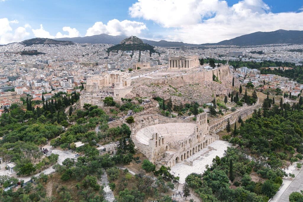 Major landmarks of Lycabettus Hill, Acropolis, including Parthenon & Erechthion and Odeon of Herodes Atticus. Photo © Spotlight Sojourns.