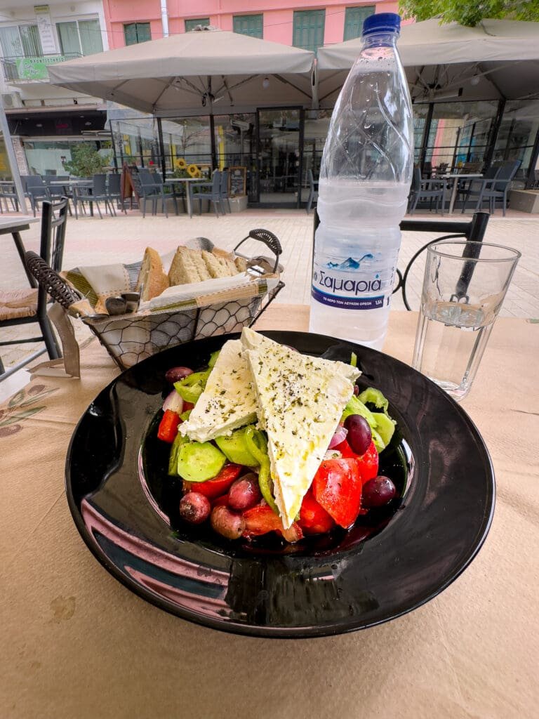 Traditional Greek food, Horiatiki Salad. Photo © Spotlight Sojourns.