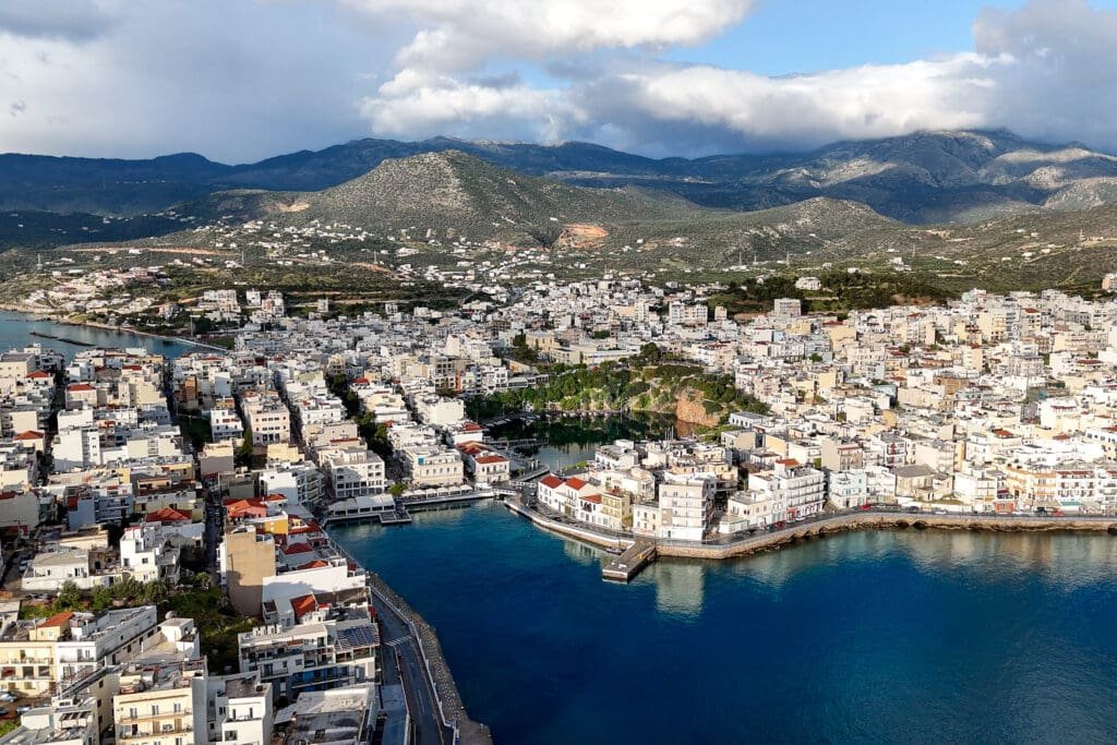 Aerial view of the city of Agios Nikolaos Crete