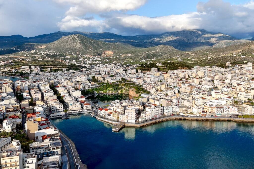 Aerial view of the city of Agios Nikolaos Crete