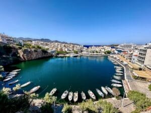 View from up high of Lake Voulismeni in Agios Nikolaos Crete