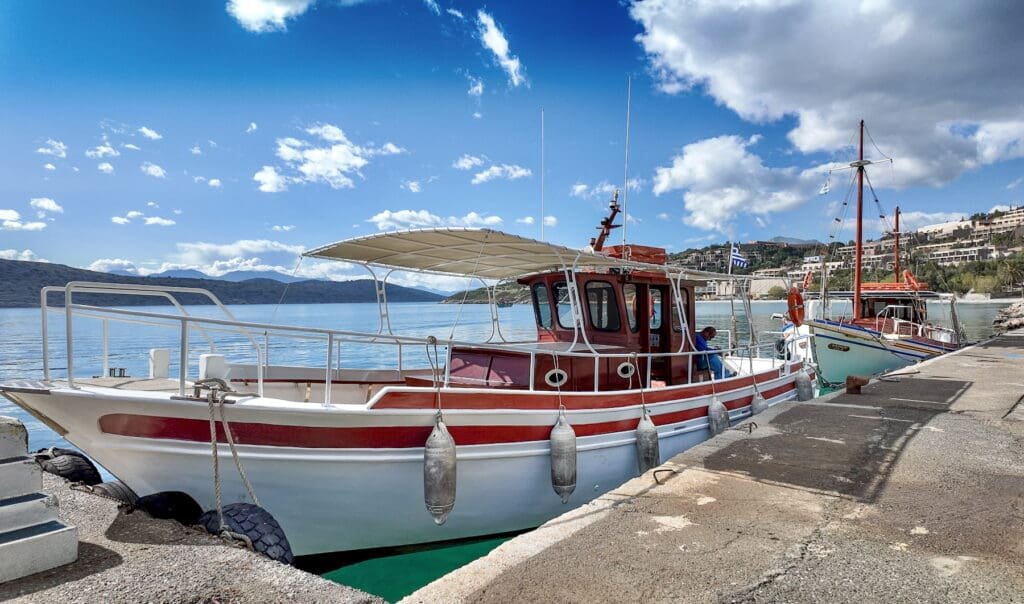 Boats in Crete used for excursion to and from Agios Nikolaos and other nearby sites