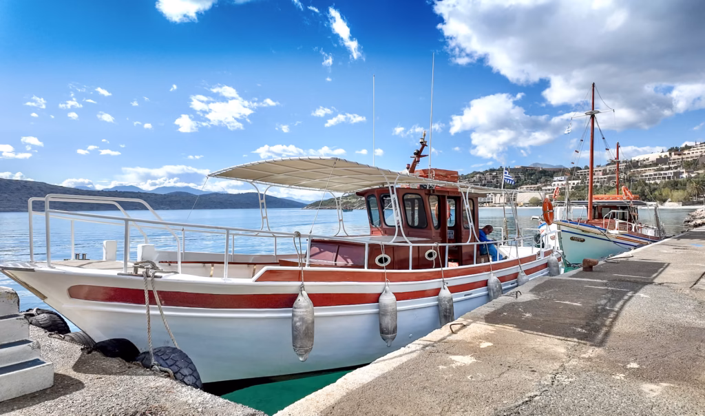 Boats in Crete used for excursion to and from Agios Nikolaos and other nearby sites