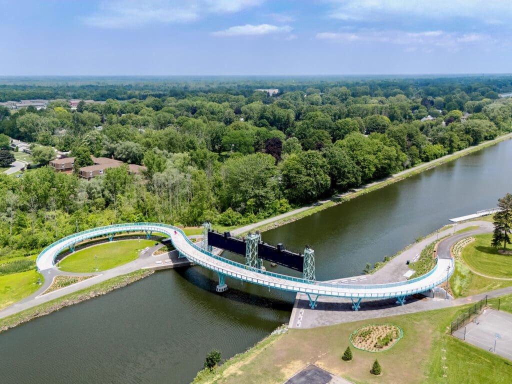 Brockport Pedestrian Bridge next to Brockport Guard Gate 12 on the Erie Canal © Spotlight Sojourns 