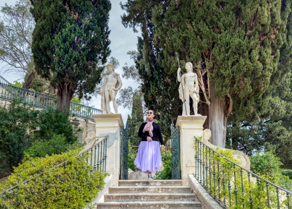 Strolling through the gardens of The Achilleion Palace in Corfu