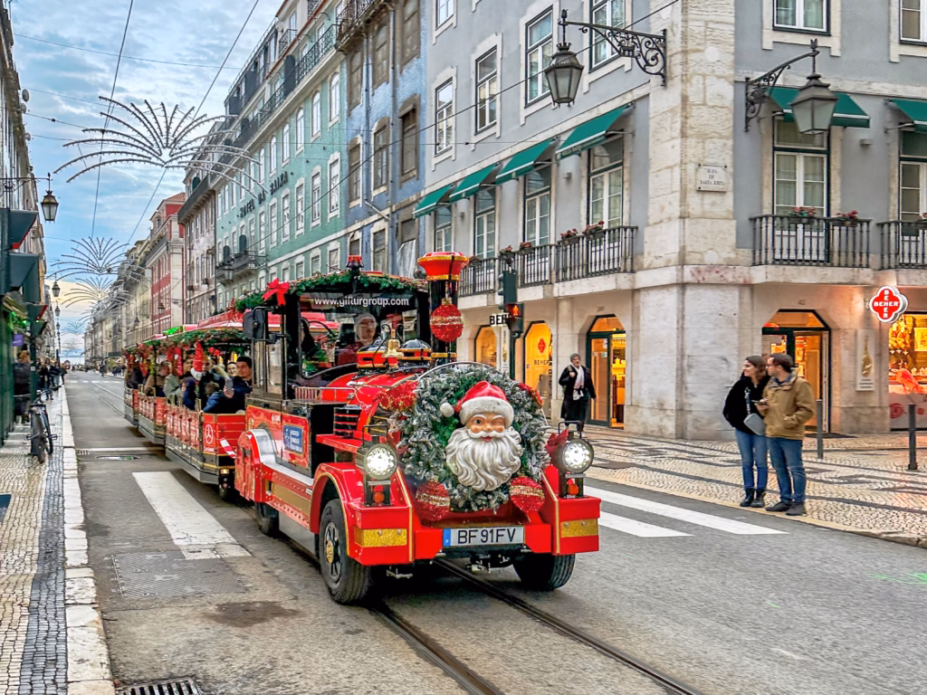 Christmas Santa train in downtown Lisbon during Christmas season