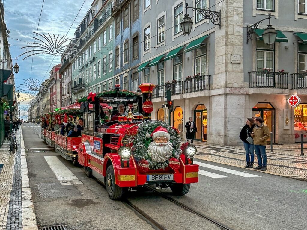 Christmas Santa train in downtown Lisbon during Christmas season
