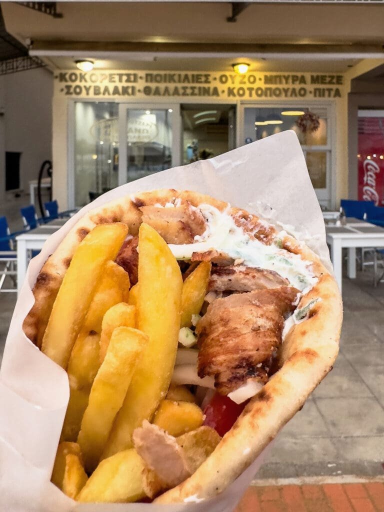 Traditional Greek food, Souvlaki Pitta.