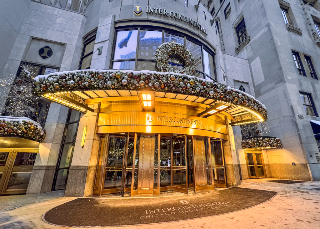 The IHG Intercontinental Hotel on Magnificent Mile decorated for the holidays