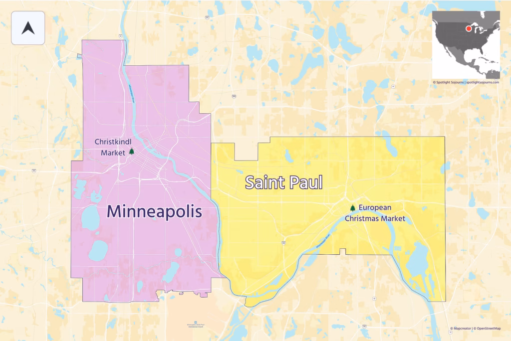 Map of Twin Cities, Minneapolis, Saint Paul Minnesota