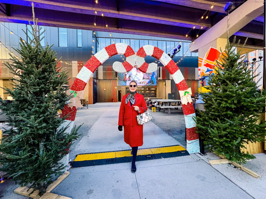 Candy cane decoration side entrance to the market
