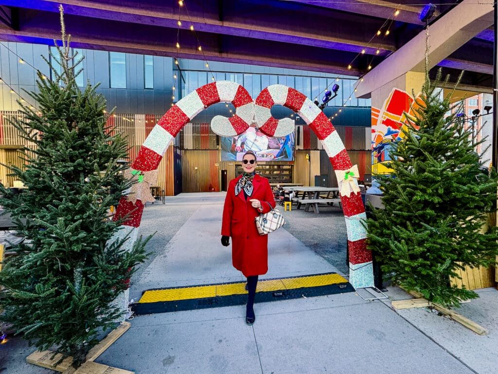 Candy cane decoration side entrance to the market