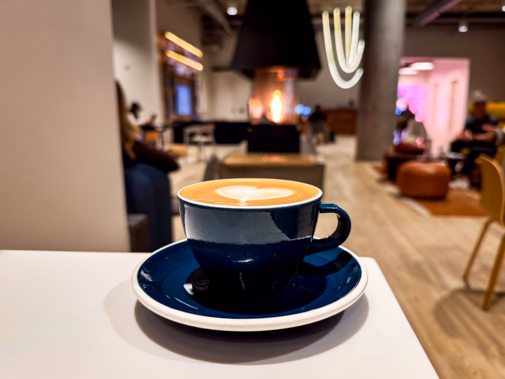 Wonderful coffee in downtown cafe set up for chil vibes or working remotely
