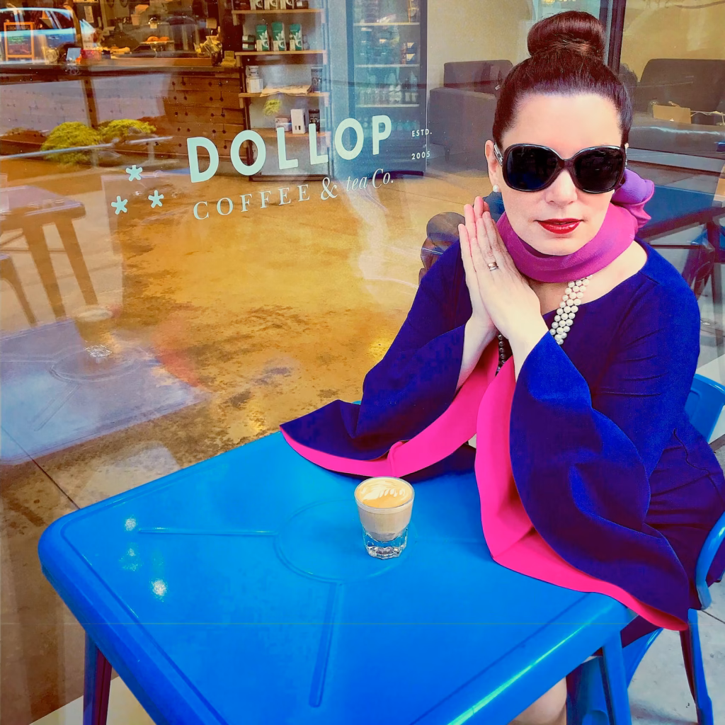 Enjoying a cortado at downtown Dollop coffee shop