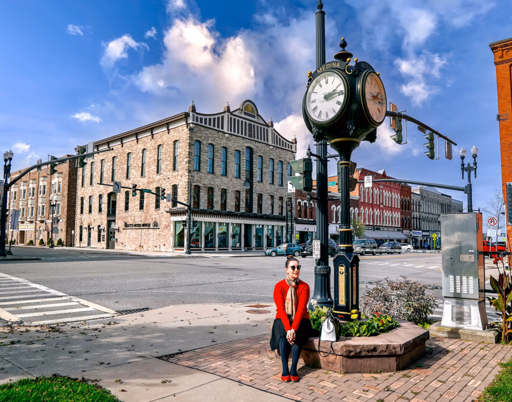 Main street of Medina with small town charm on the Erie Canal