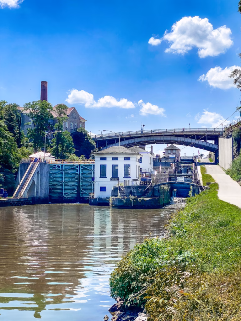 Historic Locks of 5 and the modern locks 34 & 35 in Lockport NY. 